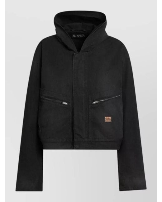 Balenciaga Black Cropped Hooded Jacket Long Sleeves Zip Pockets