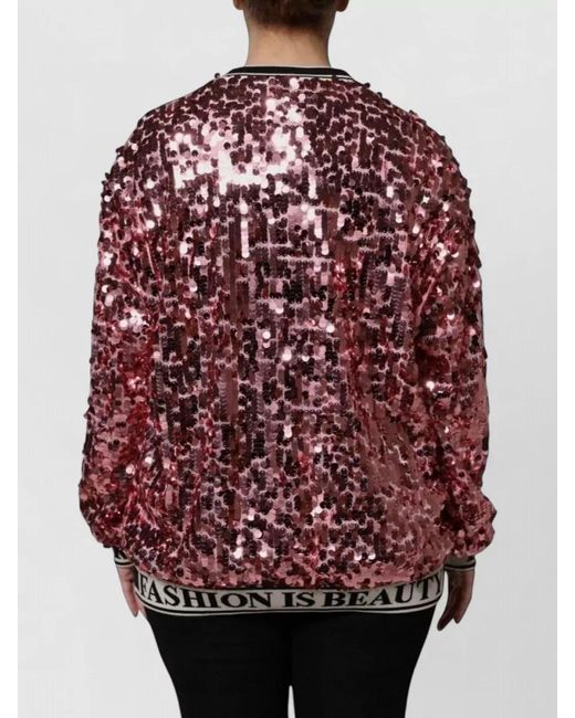 Dolce & Gabbana Red Dg Queen Sequin Crew Neck Sweater