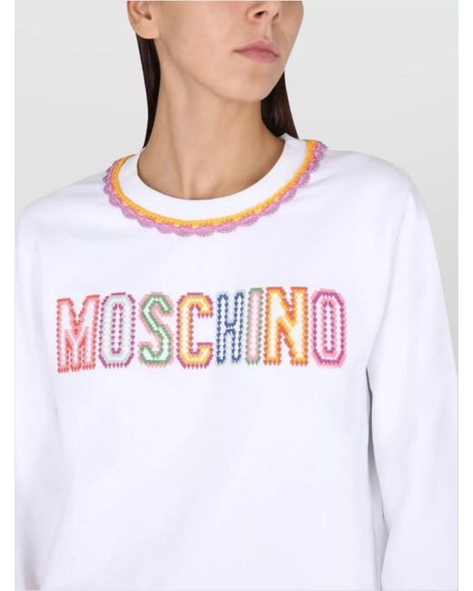 Moschino Blue Cotton Logo-Embroidered Crewneck Sweatshirt