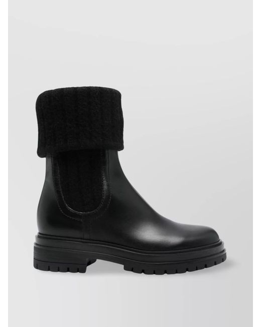 Gianvito Rossi Black Leather Ribbed Chelsea Boots