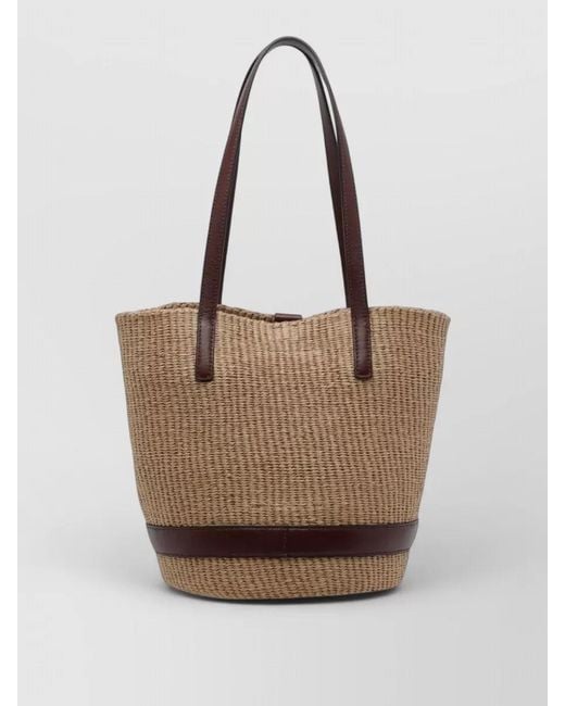 Chloé Natural Charms Raffia Basket Bag Leather Trim