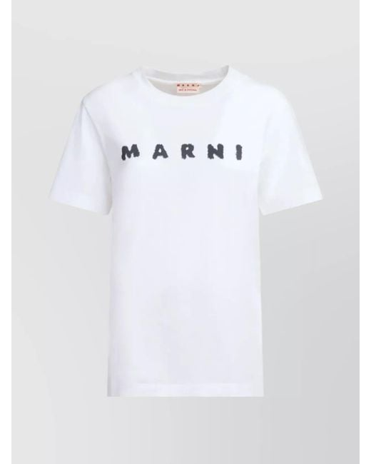 Marni White Cotton Logo Print Short Sleeve T-Shirt