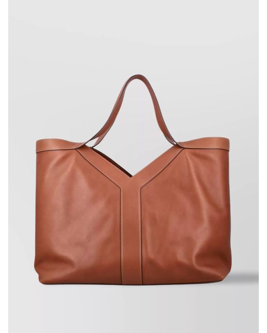 Saint Laurent Brown Large Leather Y Tote With Bronze Hardware for men