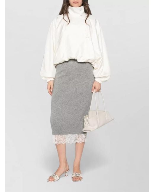 Ermanno Scervino Gray Cashmere Midi Skirt Lace Trim Knit