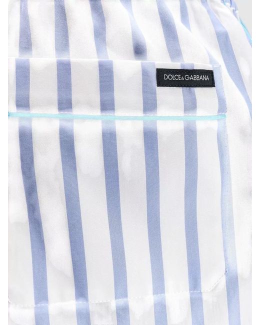 Dolce & Gabbana Blue Silk Cotton Shorts Elastic Waistband Stripes