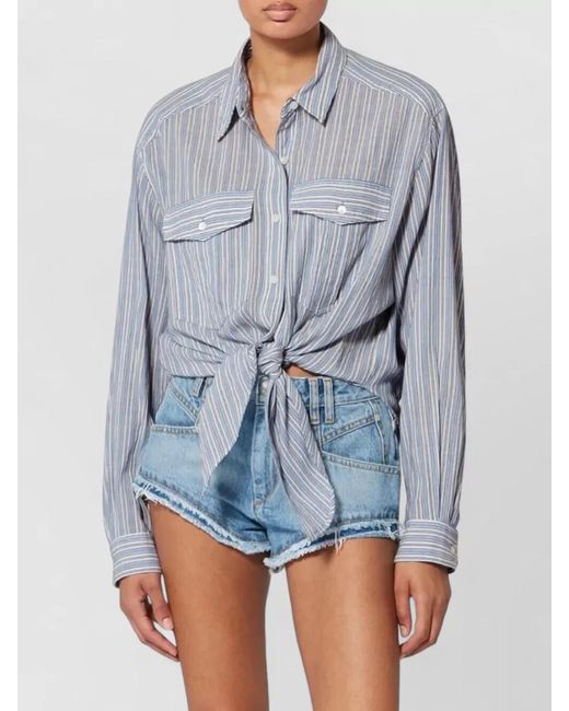 Isabel Marant Blue Striped Embroidered Cotton Shirt