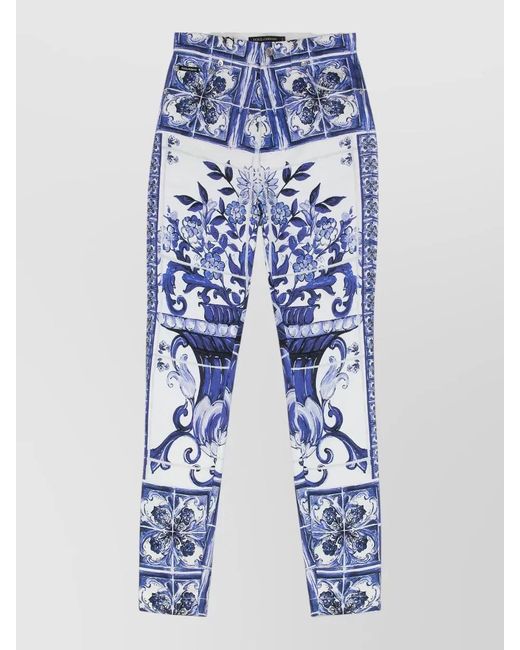 Dolce & Gabbana Blue Majolica Print Skinny Jeans