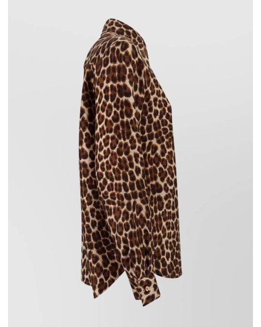 P.A.R.O.S.H. Brown Silk Leopard-Print Long-Sleeve Shirt