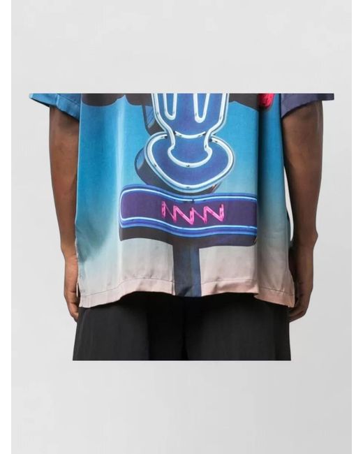BLUE SKY INN Blue Viscose Shirt Camp Collar Graphic Print for men