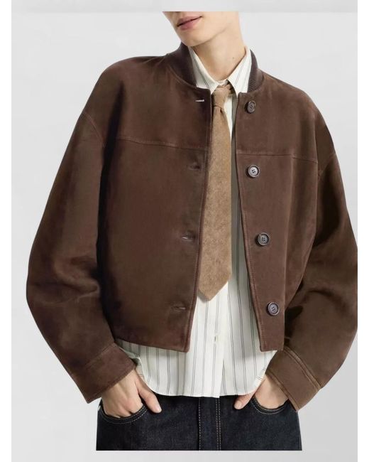 Brunello Cucinelli Brown Crewneck Jacket Long Sleeves Suede Finish