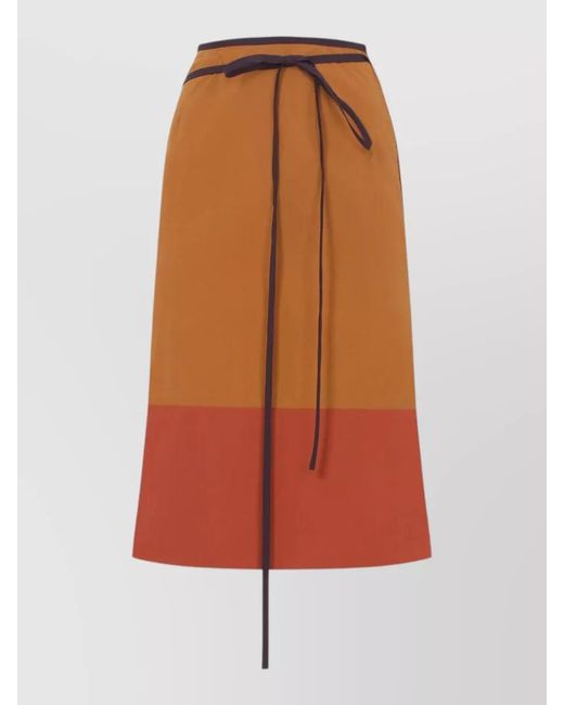 Saint Laurent Orange Nylon Midi Skirt Straight Hemline Pockets