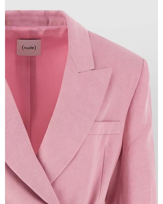 Nude Pink Blazer Jacket Belt Detail Notched Lapels