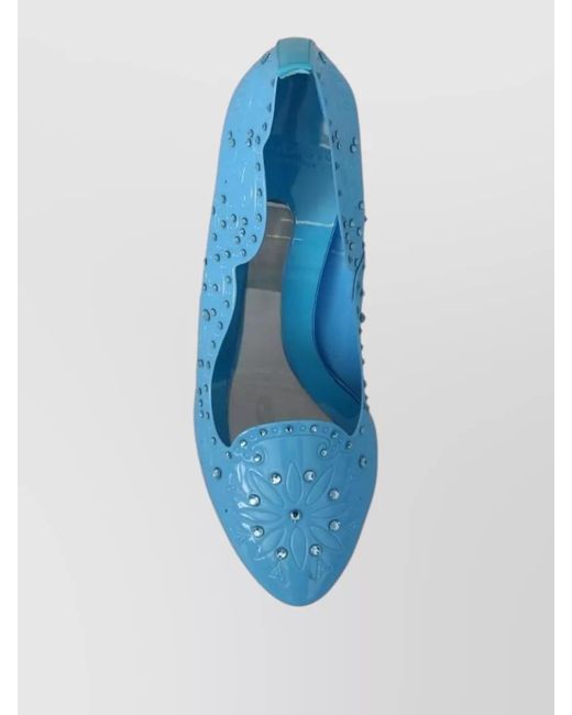 Dolce & Gabbana Blue Crystal-Embellished Floral Patent Leather Pumps