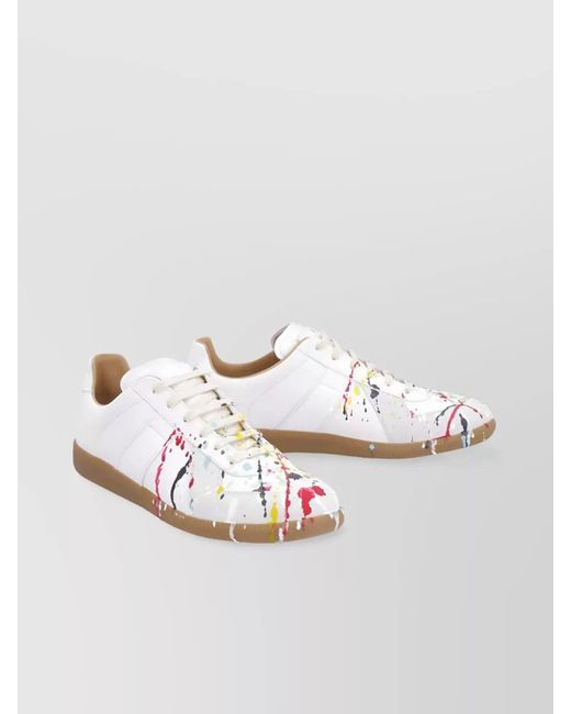 Maison Margiela White Creative Lambskin Sneakers With Paint Splatter for men