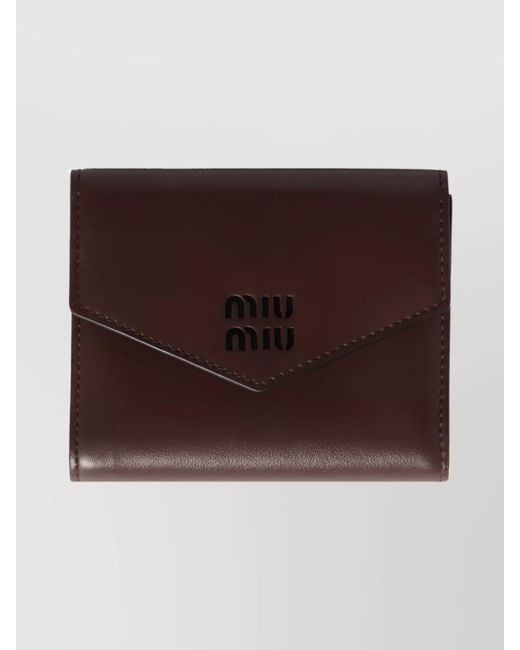 Miu Miu Brown Compact Leather Wallet Fold-Over Flap