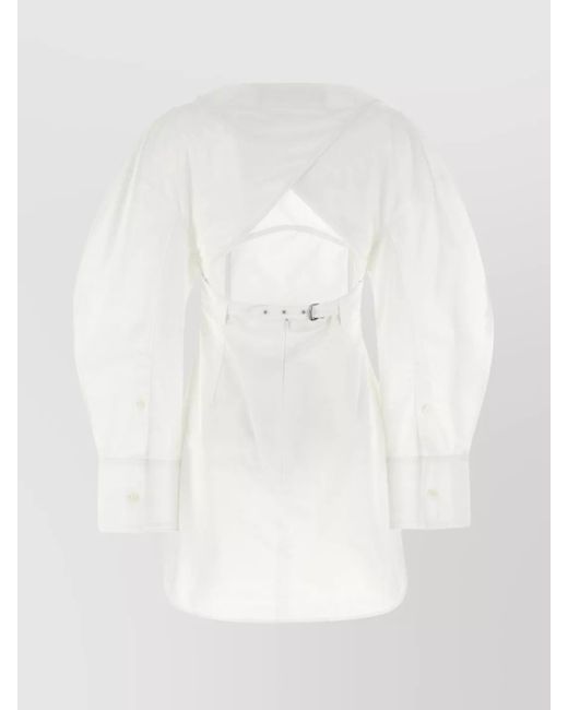 Jacquemus White Cotton Off-Shoulder Mini Shirt Dress