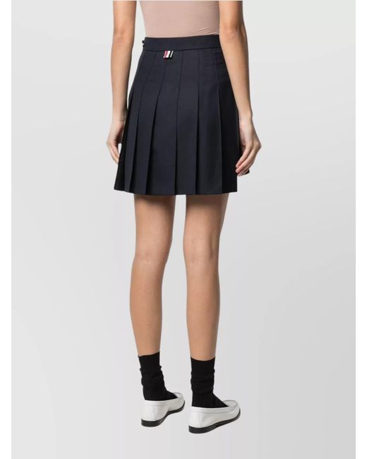 Thom Browne Blue Wool High-Rise Asymmetric Pleated Mini Skirt