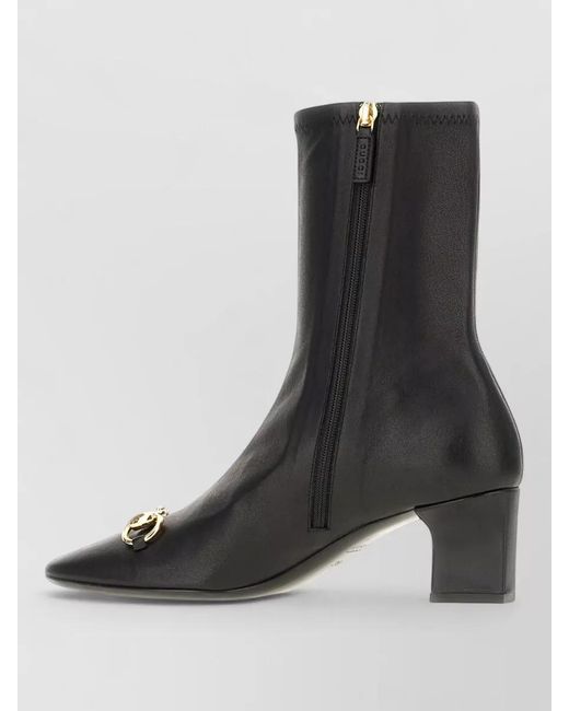 Gucci Black Mid Calf Boots Block Heel Hardware