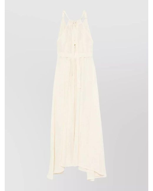 120% Lino White Linen Maxi Dress Sleeveless Side Slit