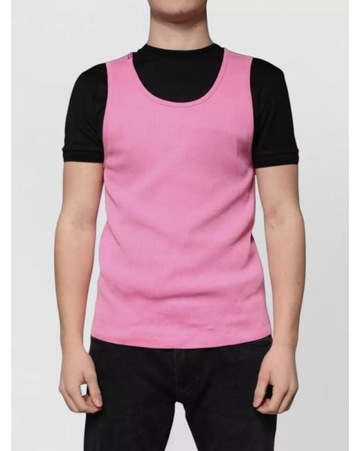 Dolce & Gabbana Pink Cotton Blend Ribbed Round Neck Tank Top for men