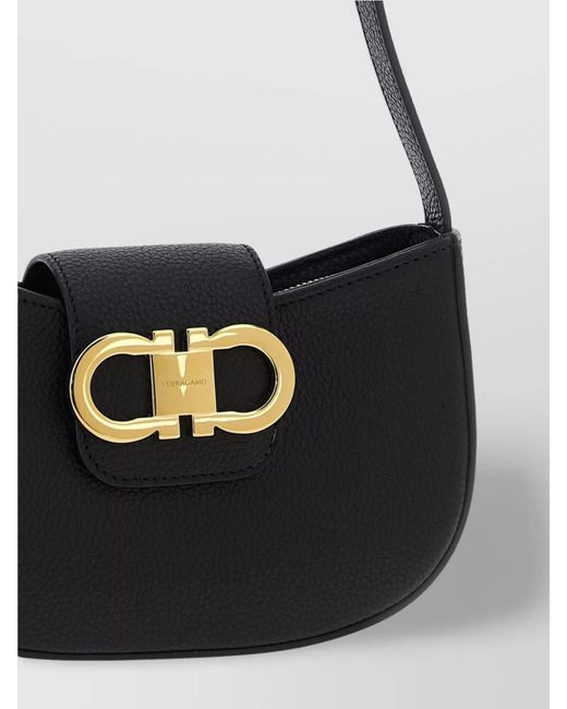 Ferragamo Black Gancini Leather Shoulder Bag