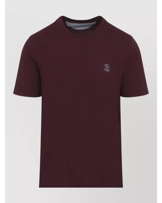 Brunello Cucinelli Red Monili Detail Cotton Crew Neck T Shirt for men