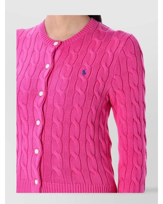 Polo Ralph Lauren Blue Cotton Cable-Knit Slim-Fit Cropped Crewneck Cardigan