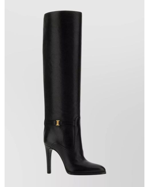 Saint Laurent Black Leather Stiletto-Heel Ankle Boots