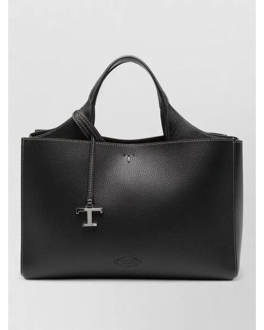 Tod's Black Pebbled Tote Bag Dual Top Handles