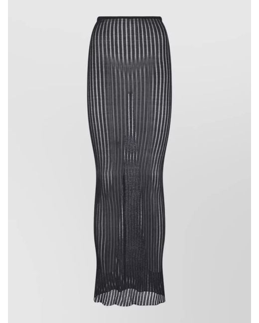 Dondup Gray High Waisted Pleated Striped Sheer Midi Skirt