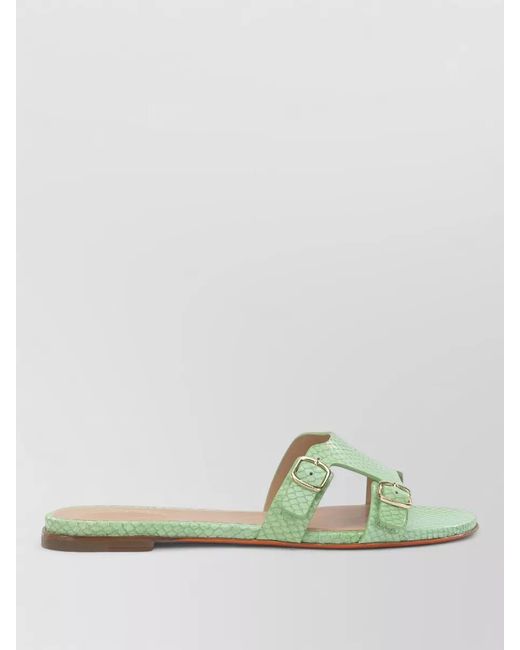 Santoni Green Flat Sandals Open Toe Double Buckle