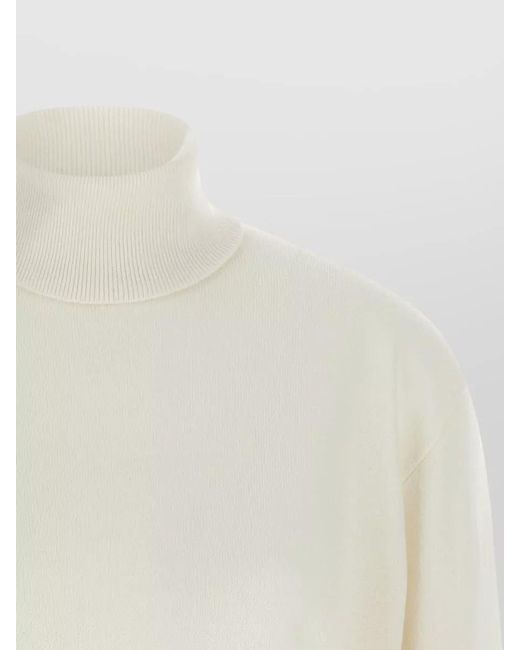 Brunello Cucinelli White Monile Cashmere Turtleneck Sweater Long Sleeves