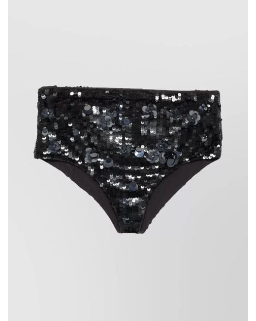 P.A.R.O.S.H. Black High-Rise Sequin-Embellished Floral-Appliqué Tailored Shorts