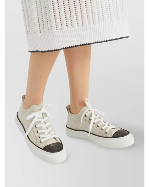Brunello Cucinelli White Knit Low Top Sneakers