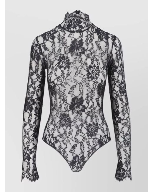 Valentino Multicolor High Neck Lace Long Sleeve Top Sheer