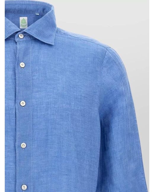 Finamore 1925 Blue Gaeta Shirt Button Down Collar Long Sleeves for men