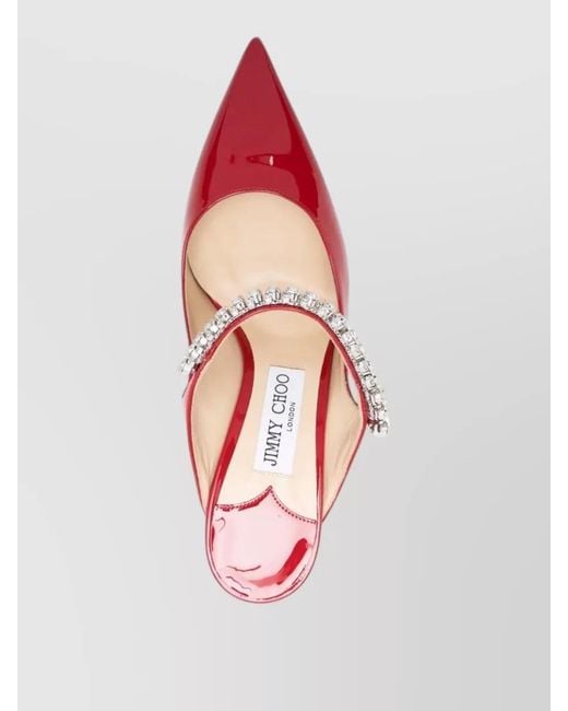 Jimmy Choo Red Crystal Strap Velvet Pumps 100 Stiletto Heel