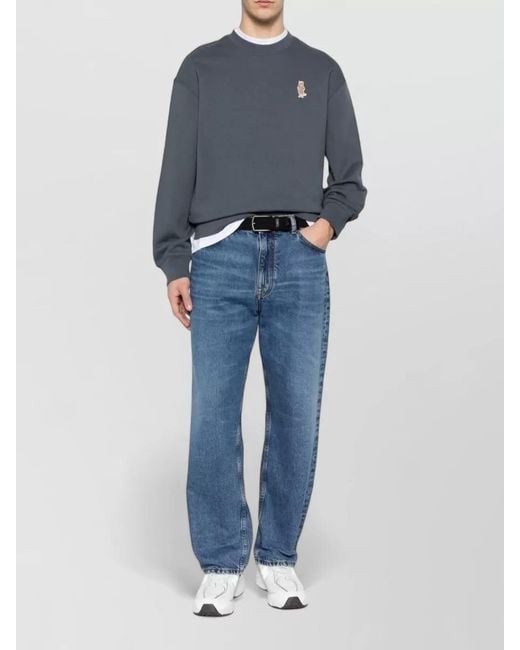 Maison Kitsuné Blue Organic Cotton Logo-Embroidered Sweatshirt for men