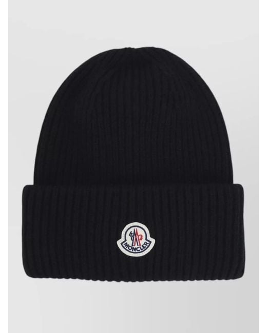 Moncler Black Ribbed Virgin Wool Cashmere Beanie for men