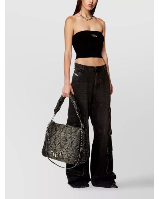 DIESEL Black Ribbed Sleeveless Cropped Top