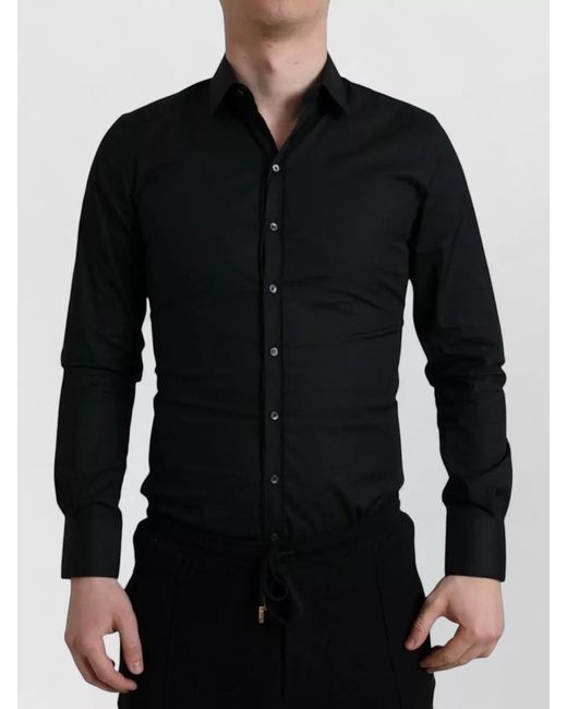 Dolce & Gabbana Black Cotton Stretch Slim Formal Dress Shirt for men