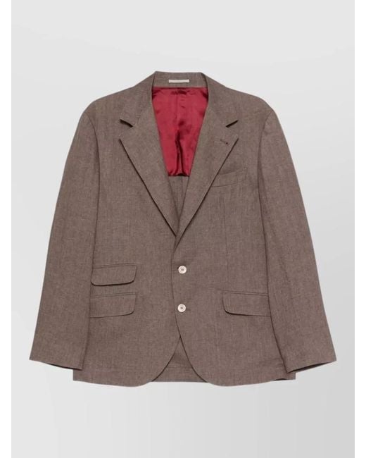 Brunello Cucinelli Brown Linen Single-Breasted Jacket for men