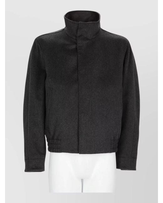 Lardini Black Coat Collar Elastic Hem Front Pockets for men