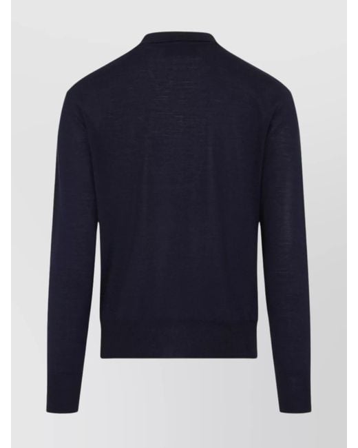 AMI Blue Silk Wool Long-Sleeve Polo Sweater for men