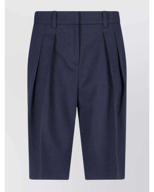 Frankie Shop Blue Pleated Straight Shorts Back Pocket