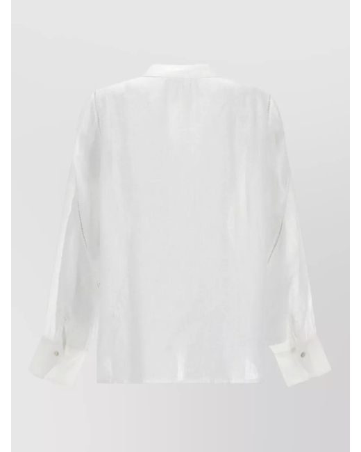 120% Lino White Linen Shirt Long Sleeves Relaxed Fit