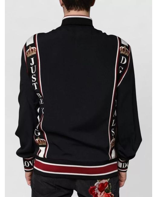 Dolce & Gabbana Black Ribbed High-Neck Track Jacket for men