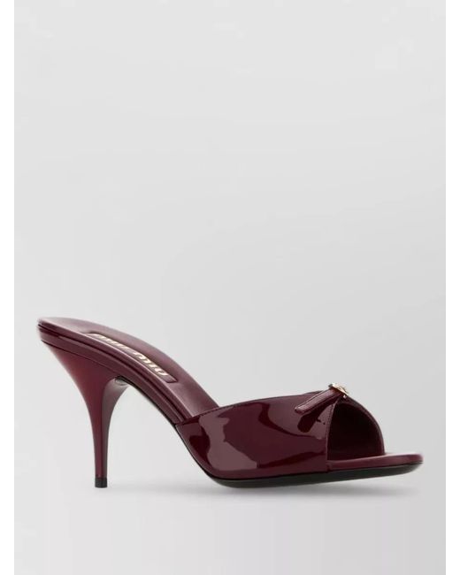 Miu Miu Brown Leather Mules Open Toe Patent Stiletto Heel