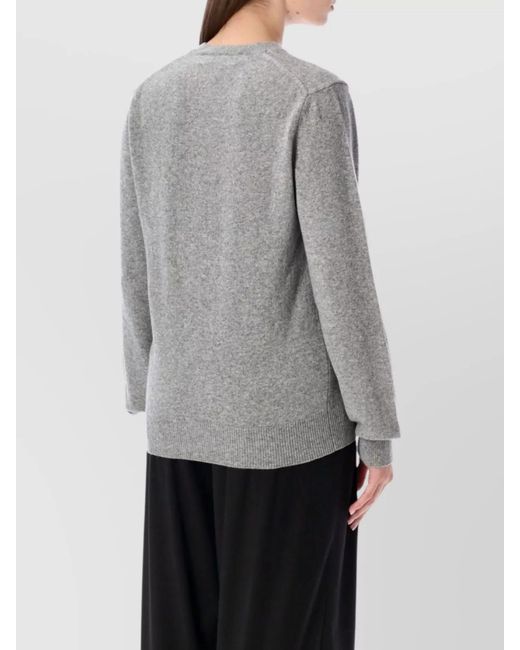 COMME DES GARÇONS PLAY Gray Crystal Embellished Wool V Neck Sweater