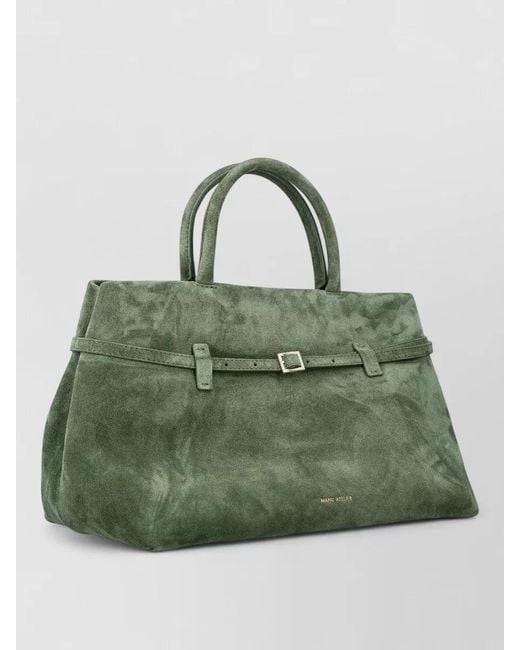 MANU Atelier Green Cambon 35 Structured Suede Tote Bag Top Handle